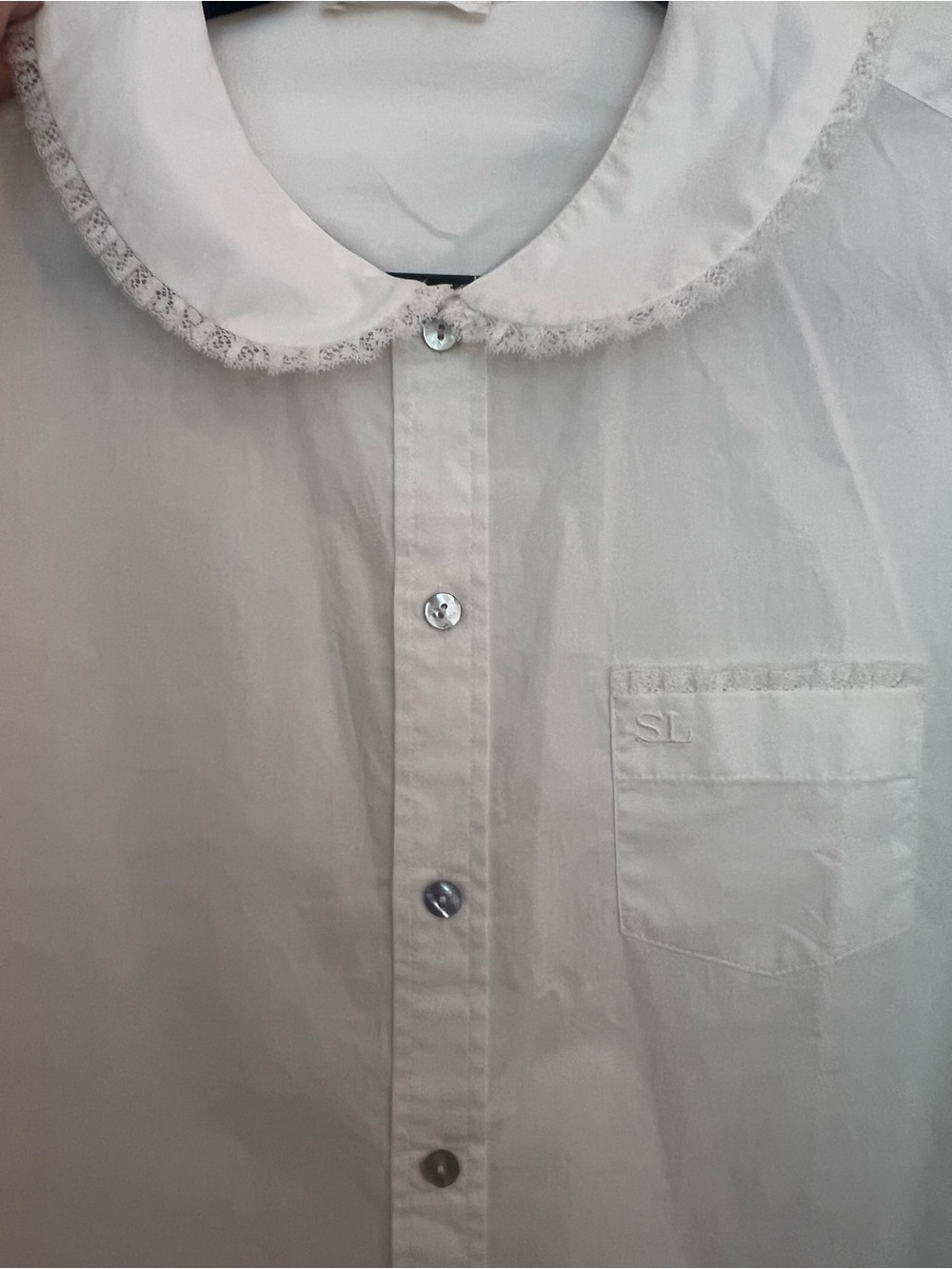 Sandy Liang Wembley Lace Cotton Poplin Button-Up Shirt Peter Pan coquette L - Picture 3 of 7